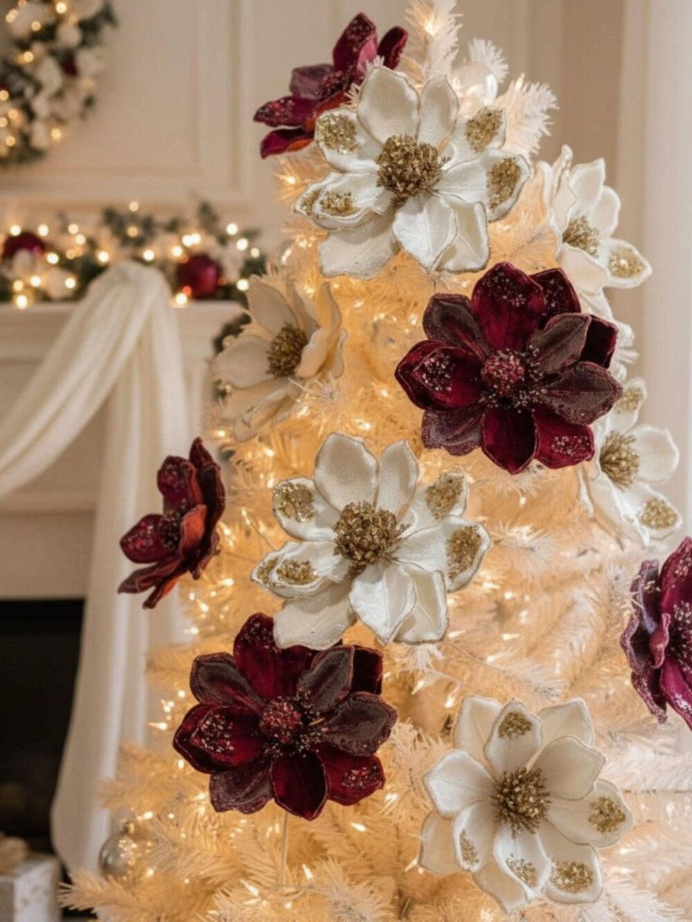 Jeweled Magnolia Stem, Christmas Decor, Tree Decoration, Wreath Attachment